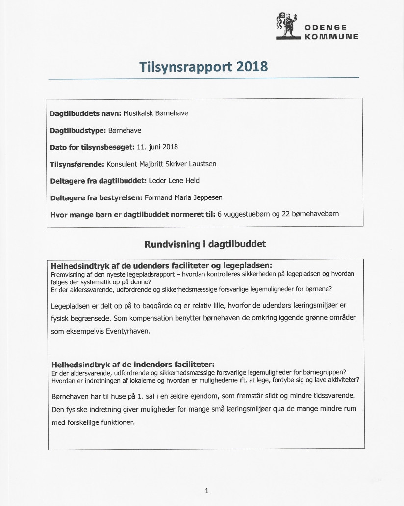 Tilsynsrapport – MUSIKALSK BØRNEHAVE